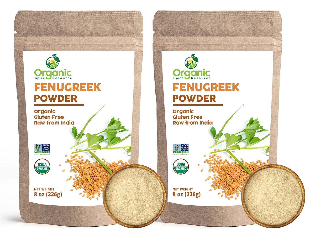 Organic Spice Resource Fenugreek Powder 16-ounce 2-pack packaging for convenient cooking.