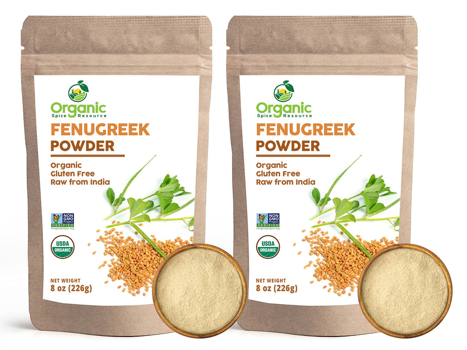 Organic Spice Resource Fenugreek Powder 16-ounce 2-pack packaging for convenient cooking.
