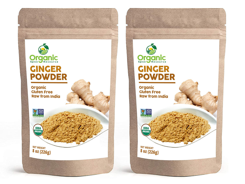 Organic Spice Resource ginger powder in a 16oz dual pack in kraft bag, ready for cooking