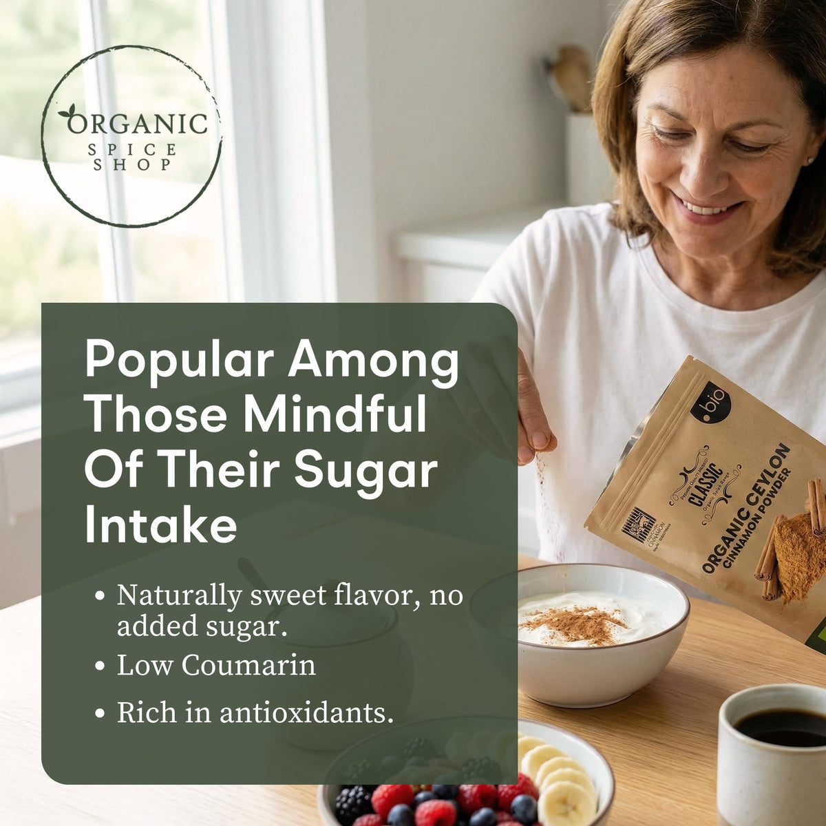 Organic Spice Shop cinnamon powder in kitchen uses—baking and beverages