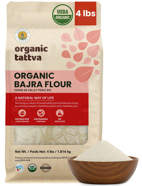 Organic Tattva Bajra flour packaging shows freshness and quality.