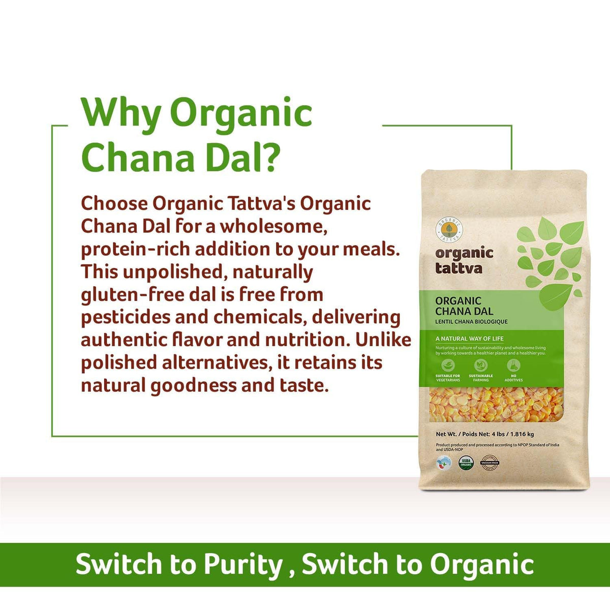 Organic Tattva Chana Dal dried lentils, gluten-free and vegan-friendly