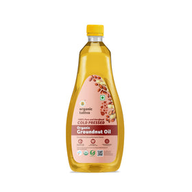 Organic Tattva cold-pressed groundnut oil bottle for premium cooking and frying.