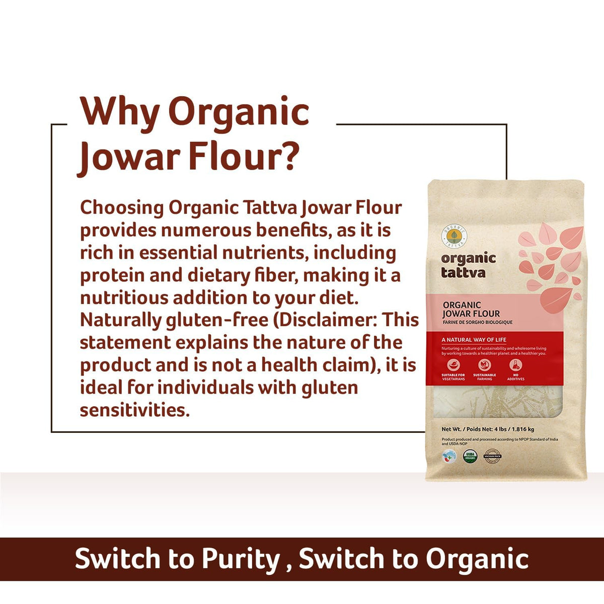 Organic Tattva Jowar flour pizza crust offers versatile gluten-free base.