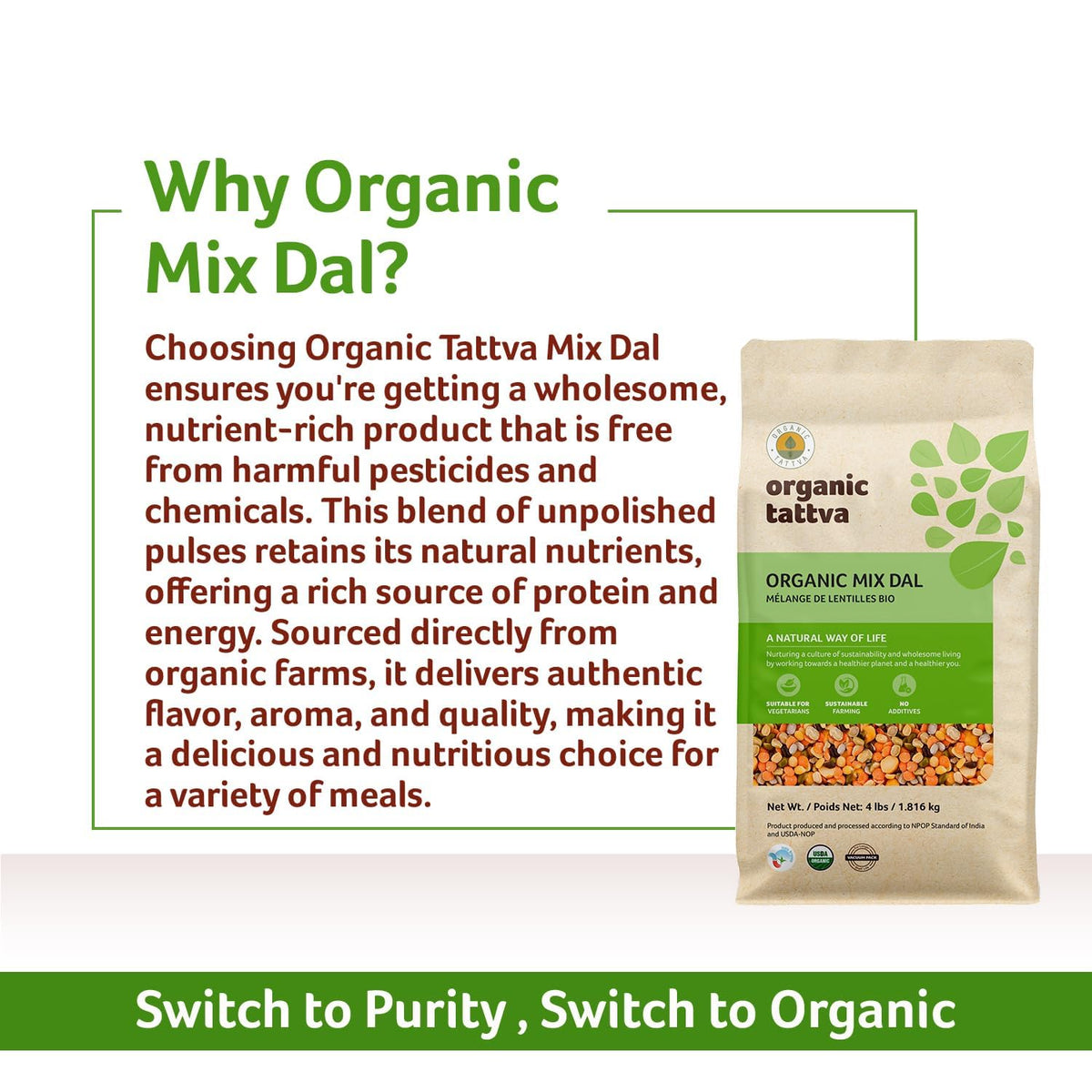 Organic Tattva Mix Dal suitable for quick, home-cooked dal and soups.