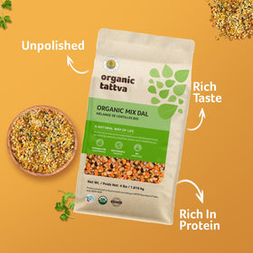 Organic Tattva Mix Dal vacuum-sealed pack preserves freshness for regular cooking.