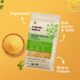 Organic Tattva Moong Dal cooked dal in a bowl looks creamy and comforting.