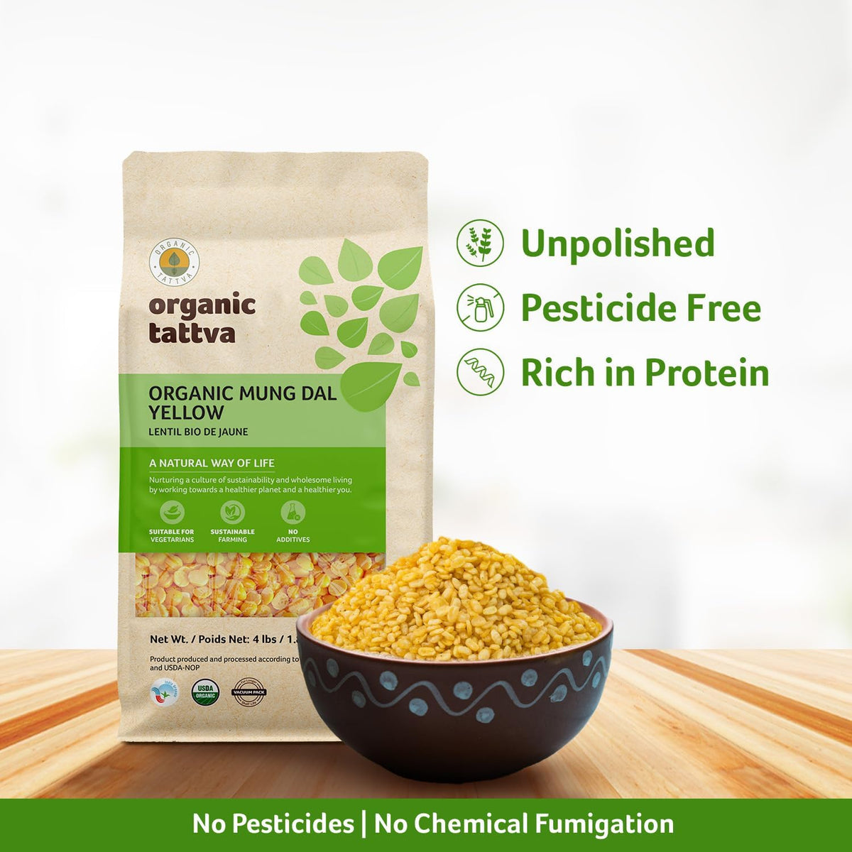 Organic Tattva Moong Dal protein-enriched lentils for healthy vegetarian meals.