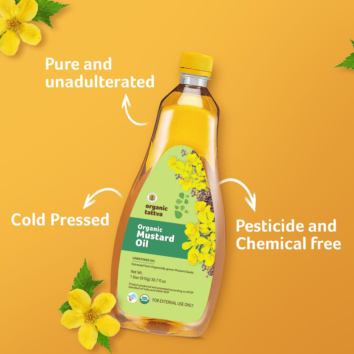 Organic Tattva mustard oil amber glass bottle for premium storage