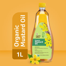 Organic Tattva mustard oil hair oil application demonstrates use