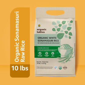 Organic Tattva Sonamasuri Rice steaming bowl highlights light texture and mild aroma for daily meals.