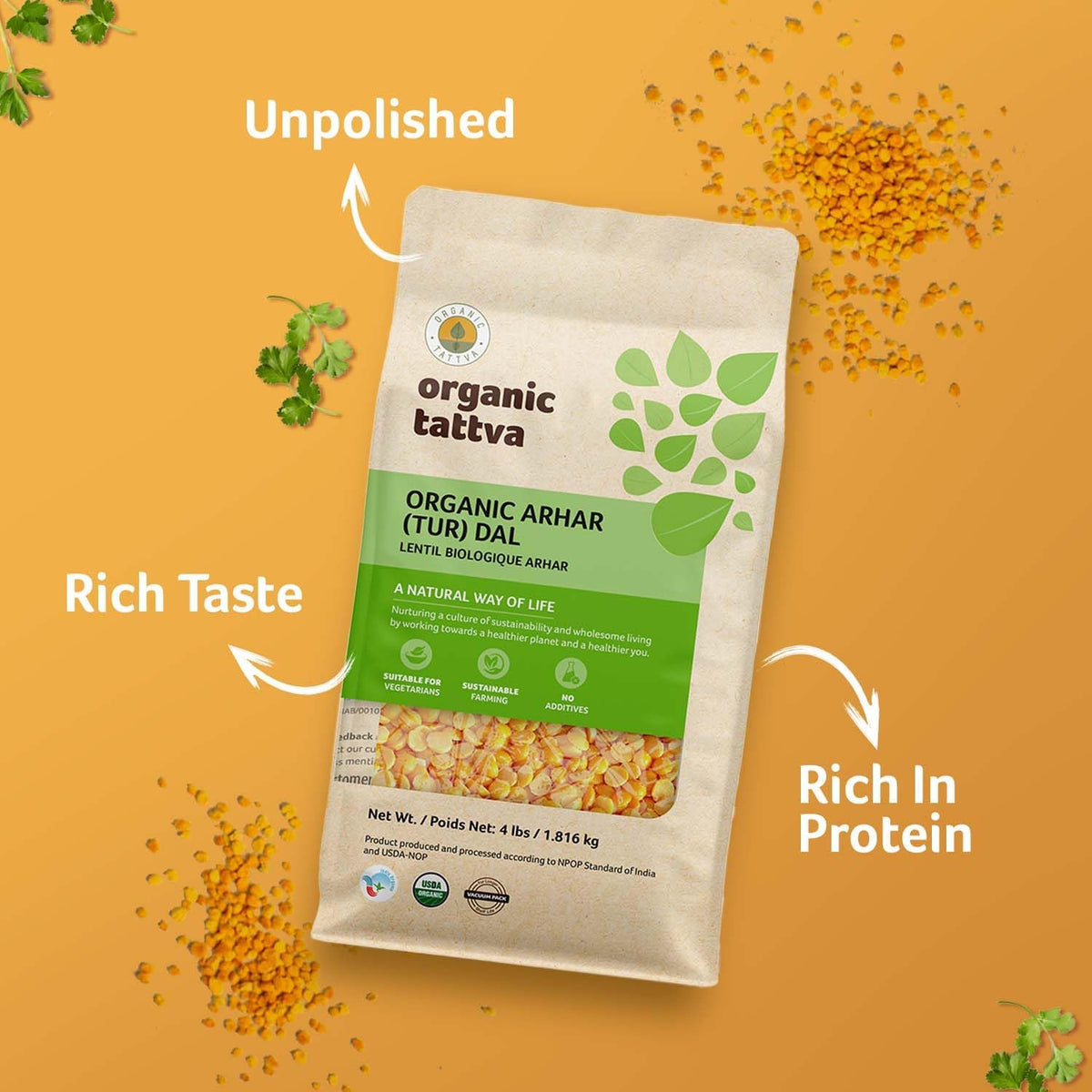 Organic Tattva Toor Dal ready-to-cook dal bowl ready for family meals