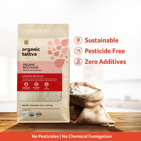 Organic Tattva white rice flour used for dosa batter shows versatile Indian cooking.