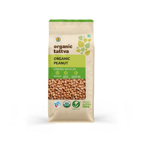 ORGANIC TATTVA groundnuts 500g pack on a shelf, ideal for snacking.