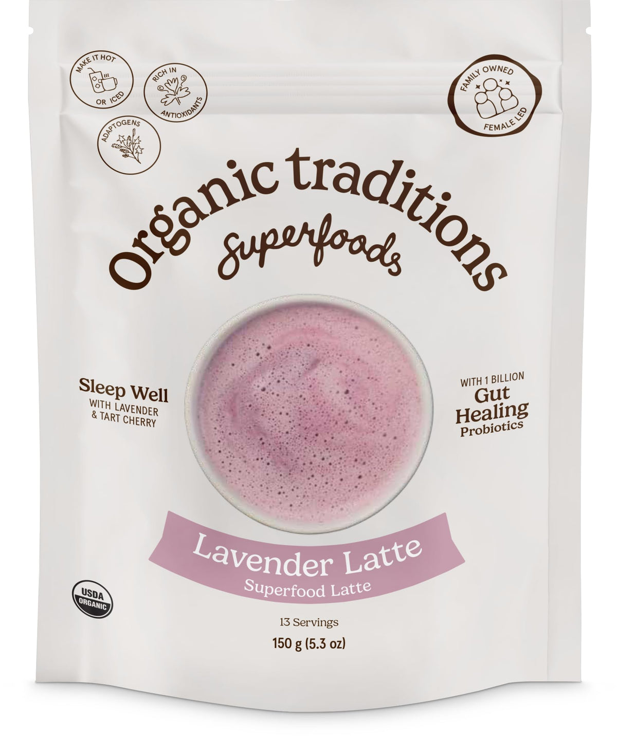 Organic Traditions Lavender Latte pour aroma calms evening ritual