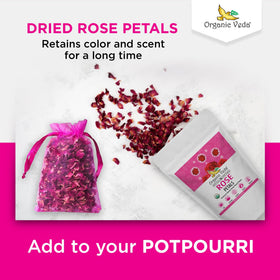 Organic Veda rose petals for bath and DIY beauty projects.