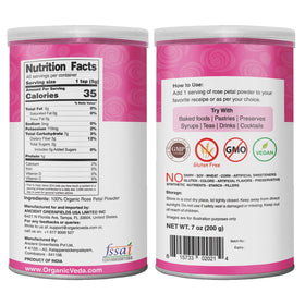 Organic Veda rose petal powder closeup with vibrant pink color and fine texture