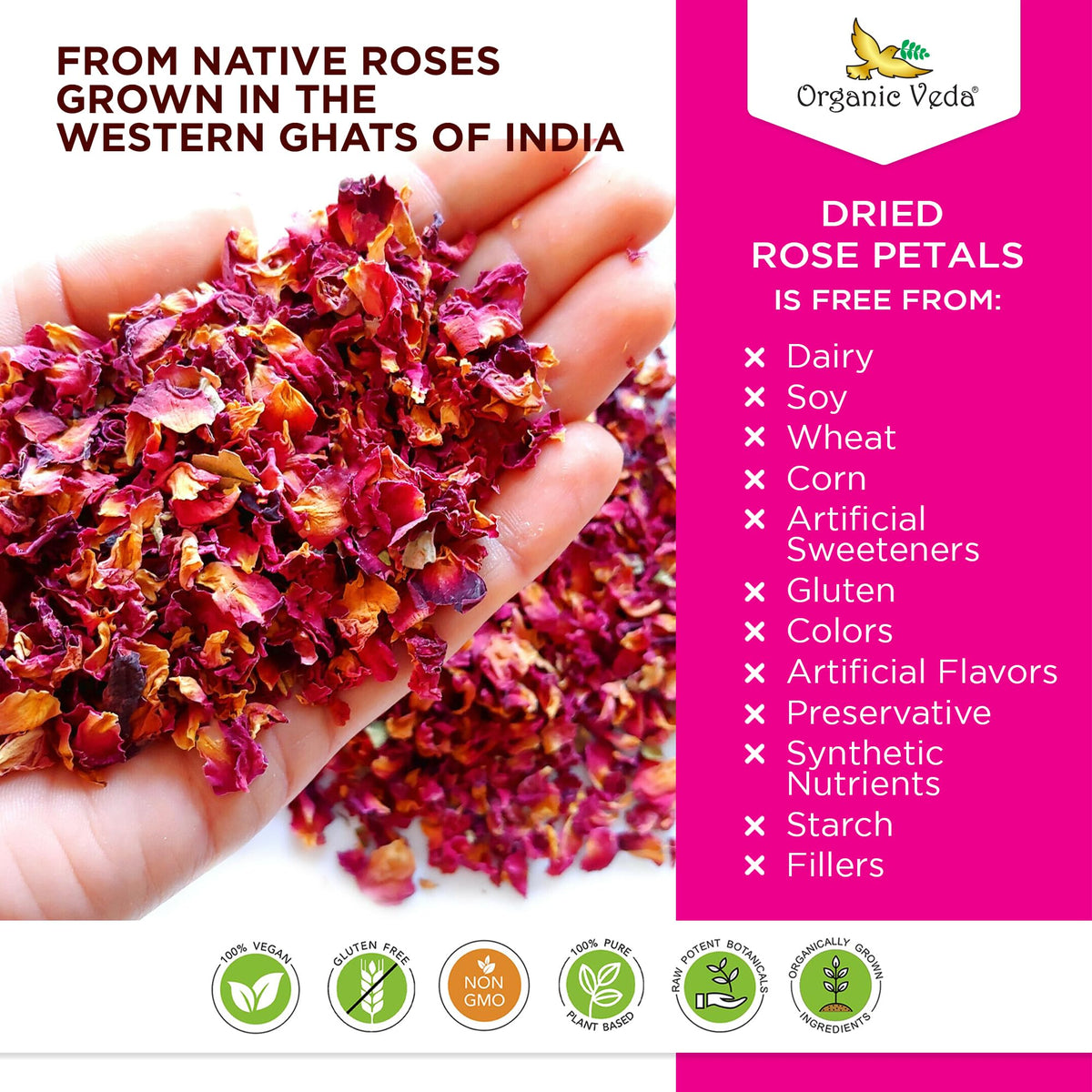 Organic Veda rose petals as edible topping for cakes and desserts