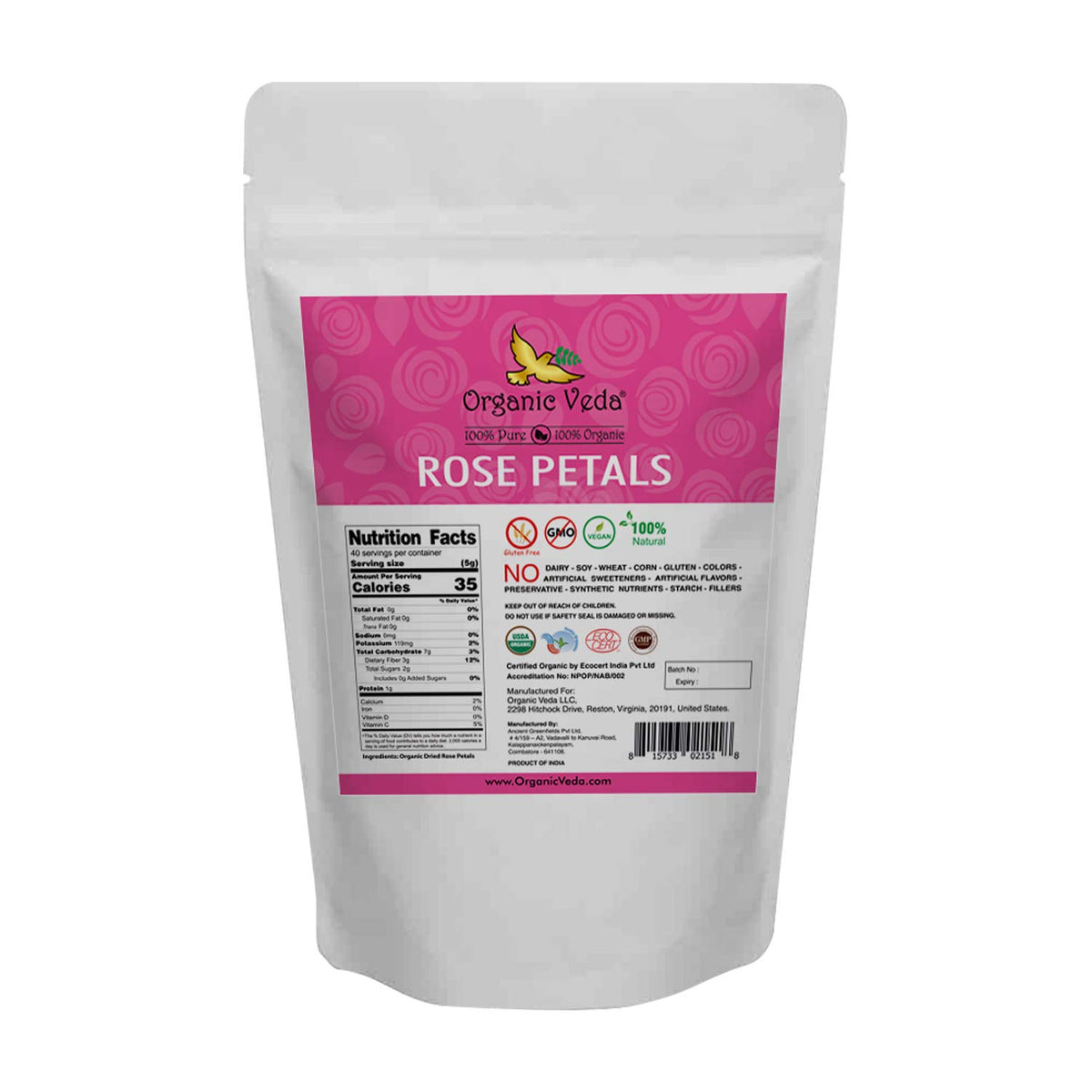 Organic Veda rose petals for infusing fragrant rose water and recipes