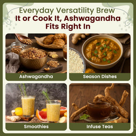 Organic Way ashwagandha root for pantry-worthy herbal blends and spice cabinet.