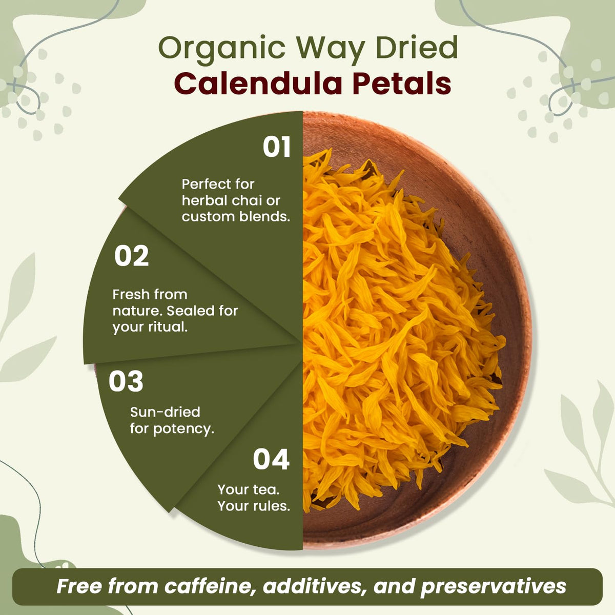Albania origin label on Organic Way calendula petals packaging.
