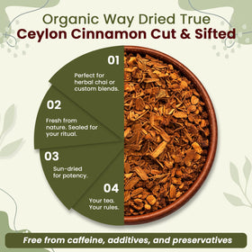 Organic Way cinnamon tea infusion being stirred in a mug.