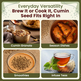 Organic Way cumin seeds near pantry shelf imply long-lasting freshness.