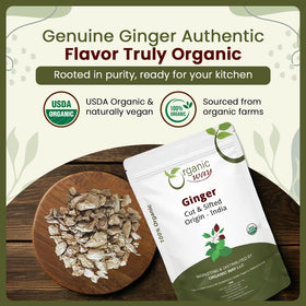 Organic Way dried ginger ideal for cooking and tea blends with long shelf life.
