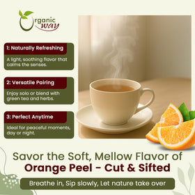 Organic Way dried orange peel used as spice blend ingredient.