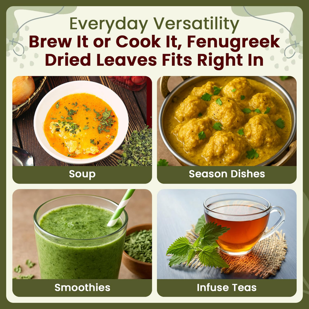 Organic Way fenugreek leaves in soup elevate vegetarian dishes