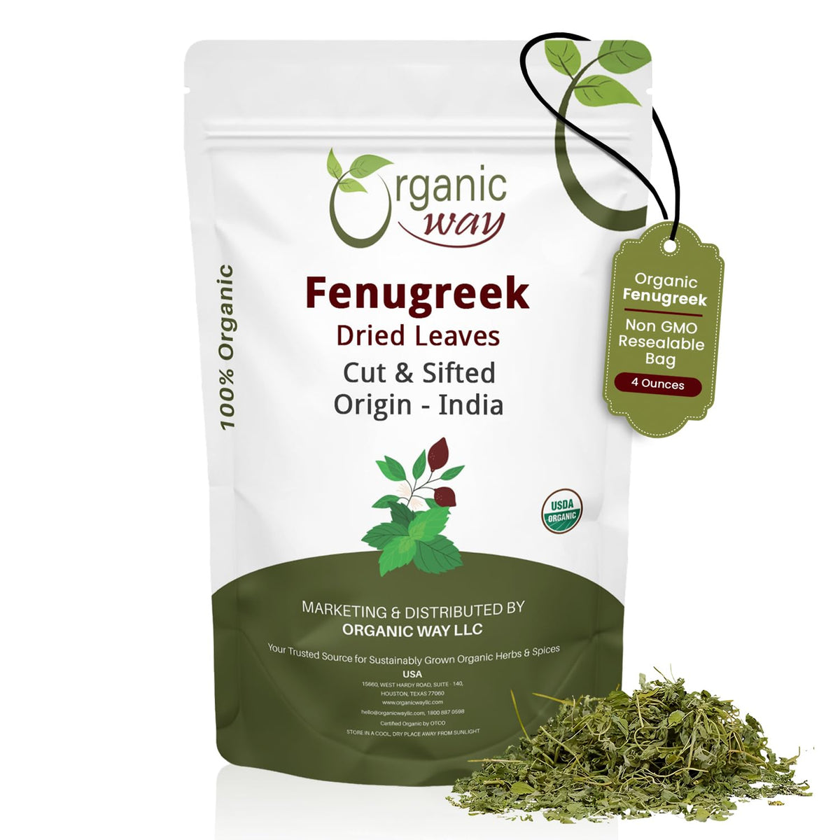 Organic Way fenugreek dried leaves in resealable pack for lasting freshness