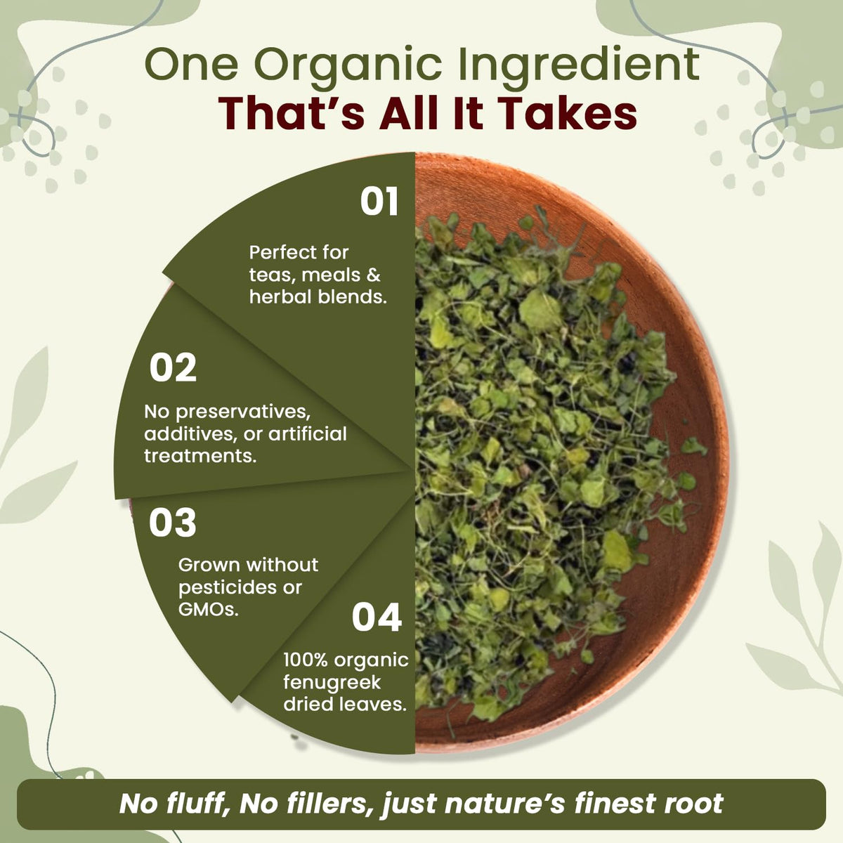 Organic Way fenugreek leaves blended into spice blends for rich flavor