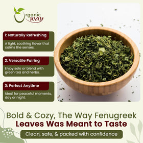 Organic Way fenugreek tea in cup for subtle herbal notes