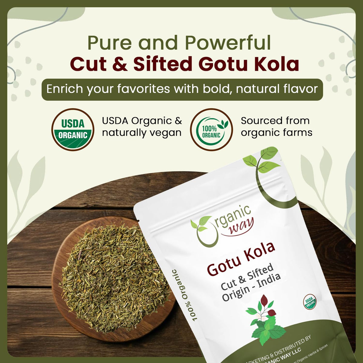 Organic Way gotu kola sifted leaves ideal for DIY blends.