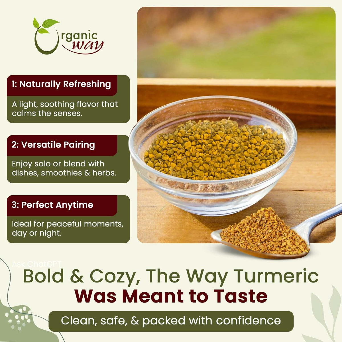 Organic Way turmeric cut and sifted offers clean, consistent texture.