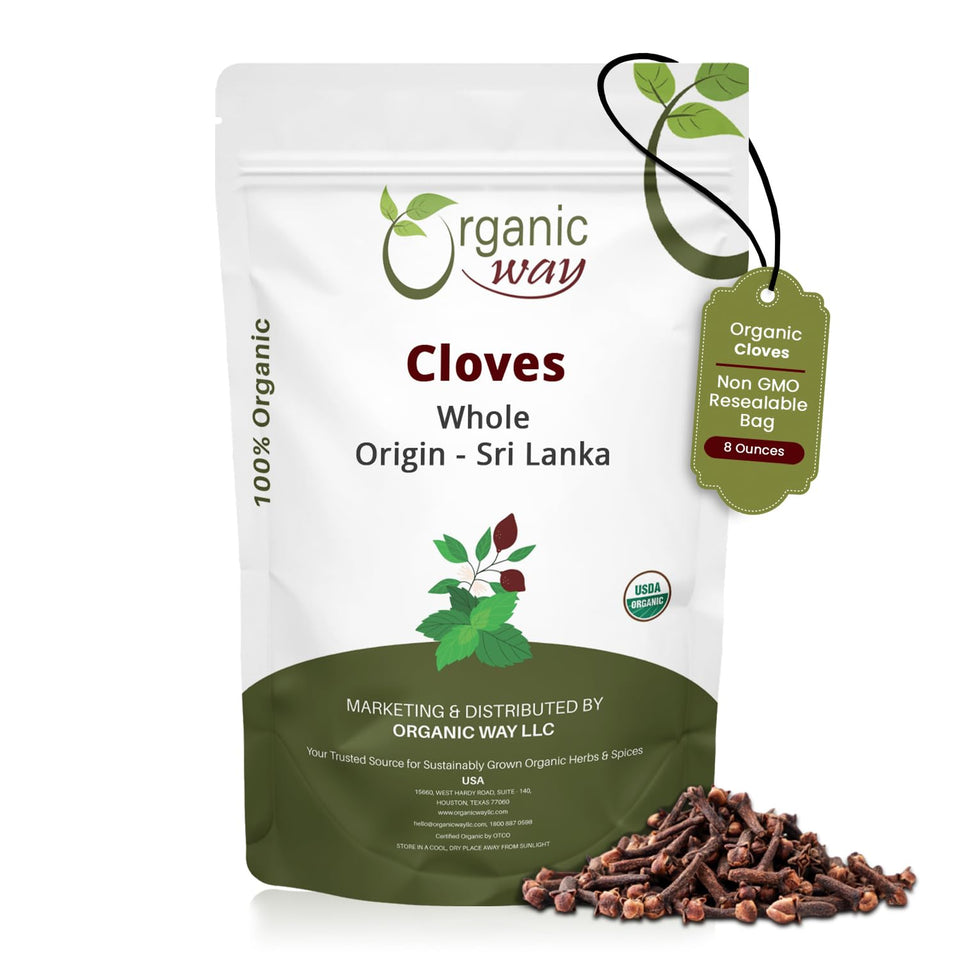 Organic Way hand selected cloves whole on burlap; premium aroma for everyday cooking.