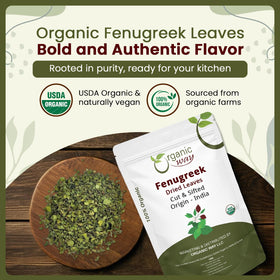 Organic Way Kasuri Methi aroma bottle showcases fragrant leaves ready to season