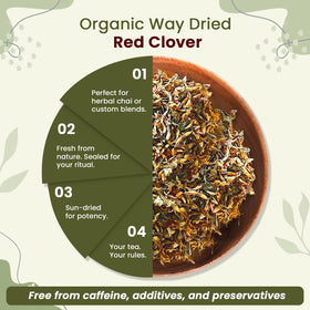 Organic Way kitchen uses red clover dried flowers for recipes and blends