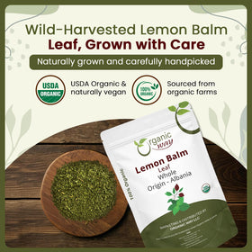 Organic Way Lemon Balm Leaf Whole—dried leaves ready for quick infusion.