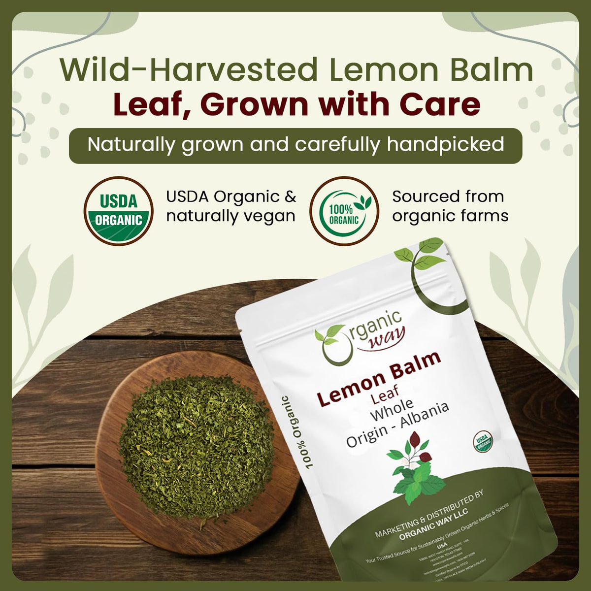 Organic Way Lemon Balm Leaf Whole loose leaves ready for infusions