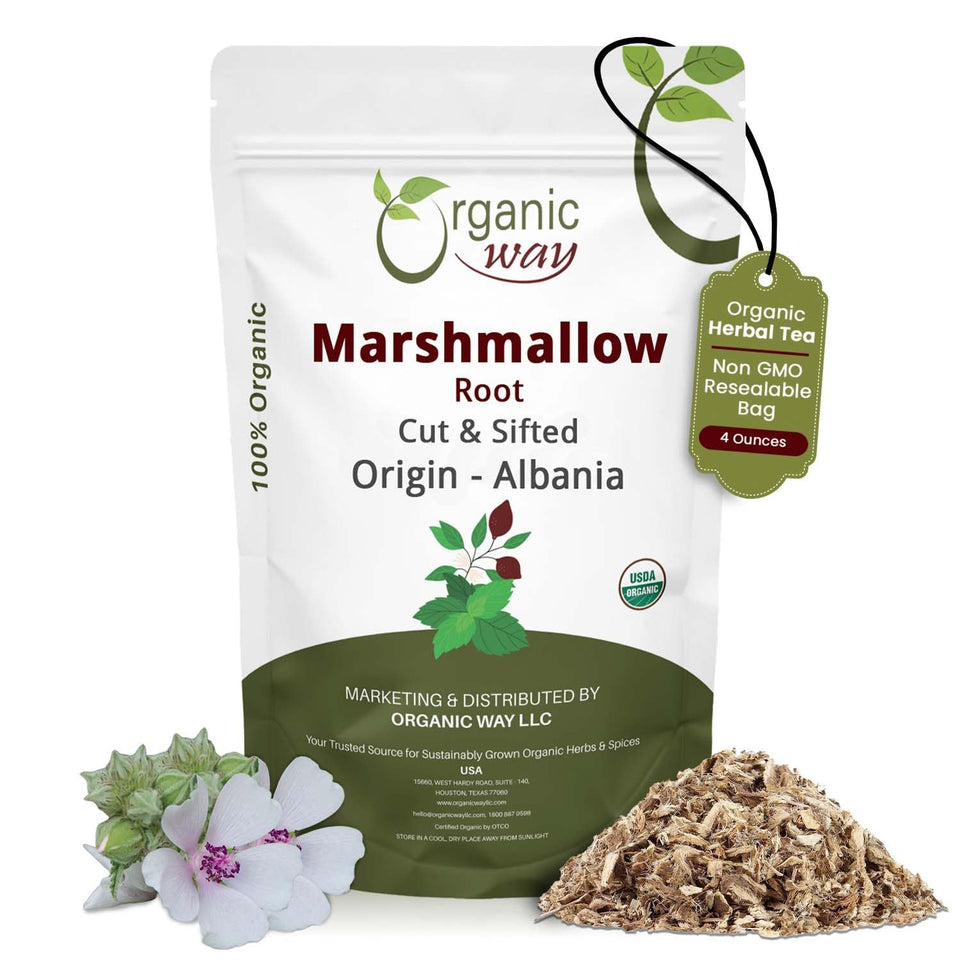 Organic Way marshmallow root cut-sifted for premium tea blends.