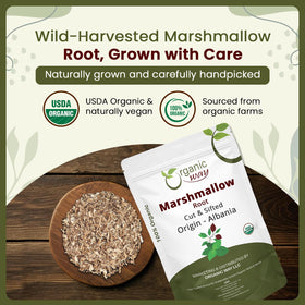Organic Way marshmallow root earthy aroma highlighting natural fragrance.