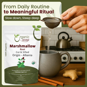 Organic Way marshmallow root versatile uses for blends and DIY projects.