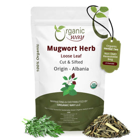 Organic Way Mugwort leaf cut and sifted for tea blends and infusions.