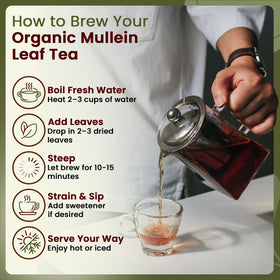 Organic Way mullein tea close-up aroma and smooth infusion.