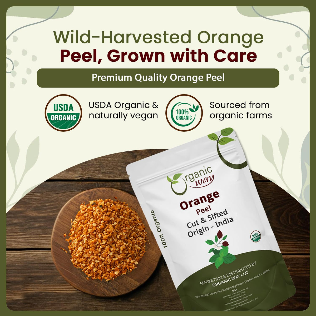 Organic Way orange peel for baking, fragrant notes in desserts.