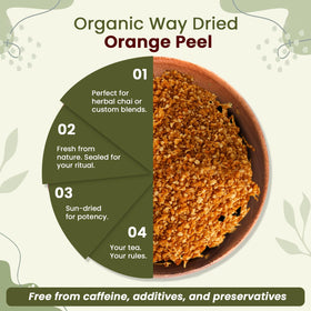 Organic Way resealable packaging keeps orange peel fresh and fragrant.