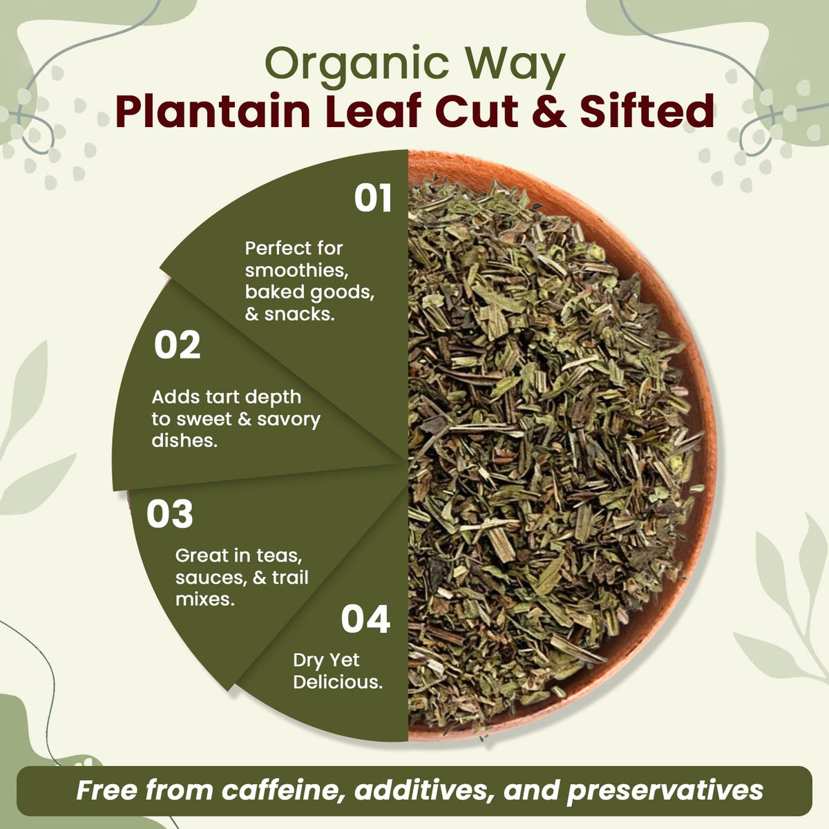 Organic Way plantain leaf aroma and earthy notes in dry form
