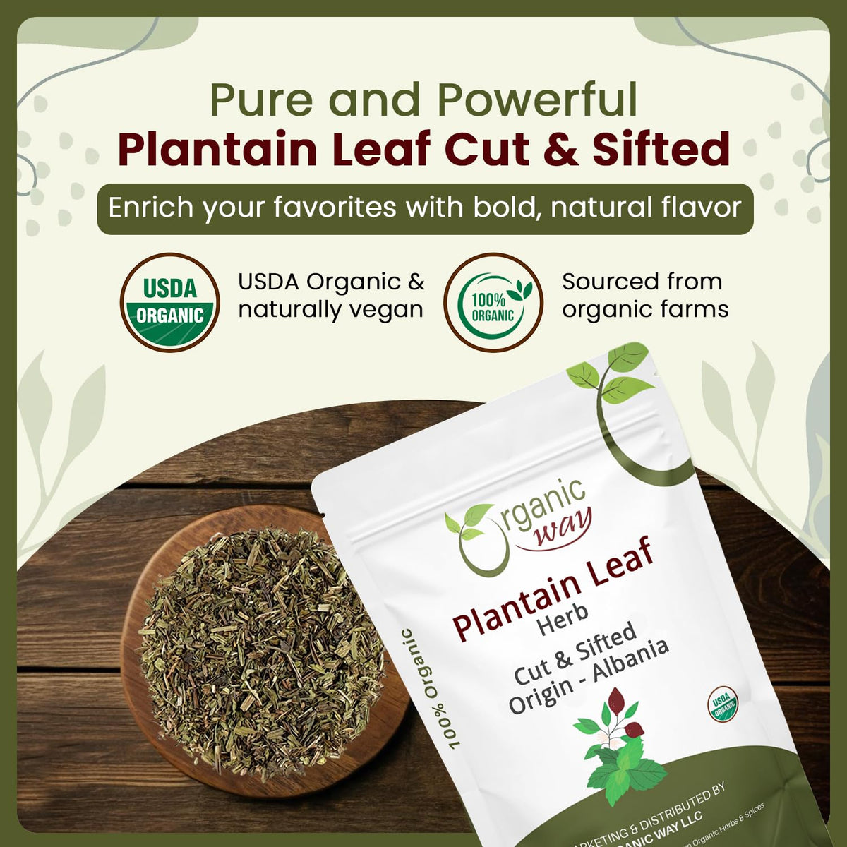 Organic Way plantain leaf dried pieces for tea steeping aroma and flavor