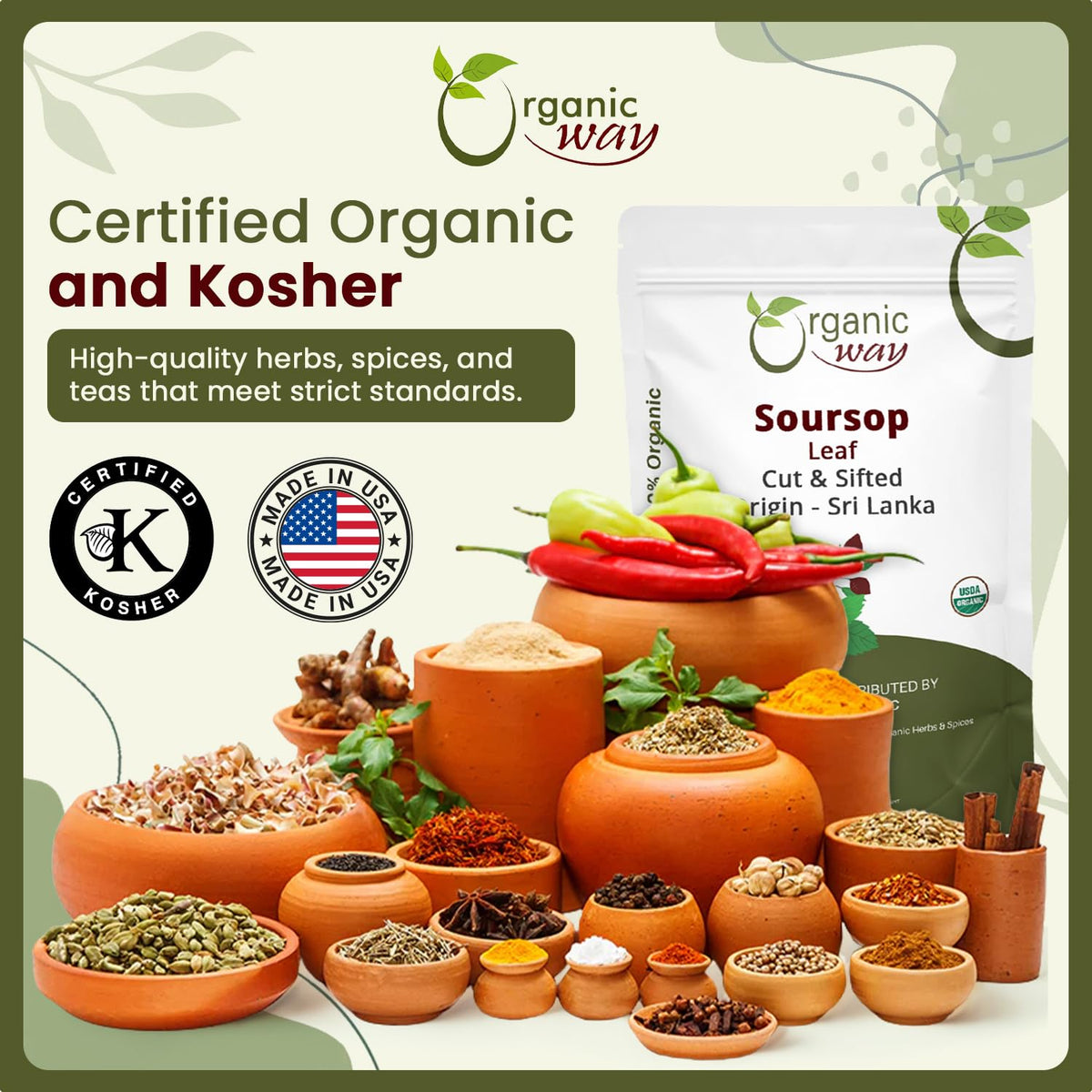 Organic Way soursop leaf coarse cut vegan gluten-free option